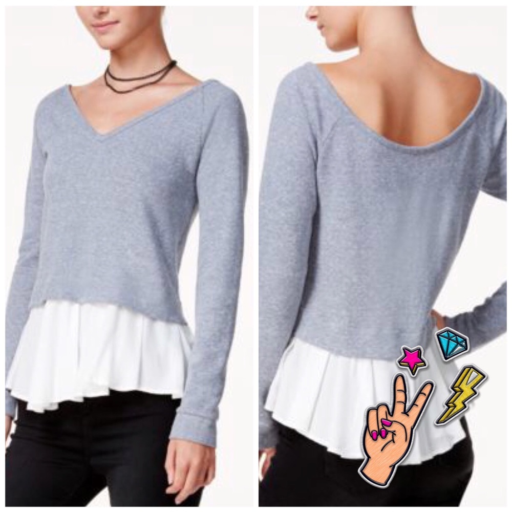 Chelsea Sky V-Neck Layered-Look Ruffle Top NWT
